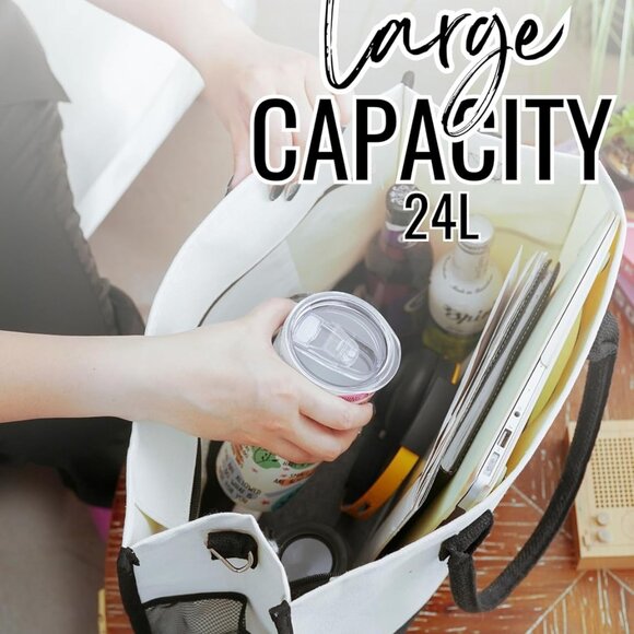 Women Canvas Tote Bag Gift Set with Zipper Pouch Ribbons Multi-Purpose - Picture 6 of 8